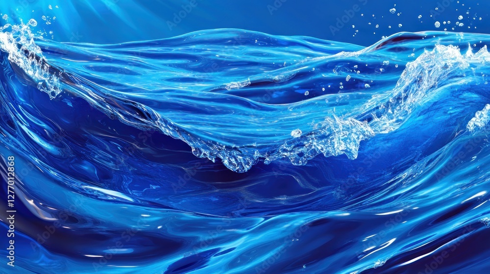 Aufkleber blue ocean wave motion with splashes and sunlight creating a mesmerizing abstract background
