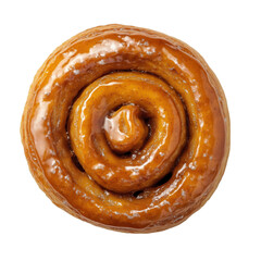 Fototapeta premium Sticky caramel cinnamon roll with a glossy glaze, isolated on a transparent background.