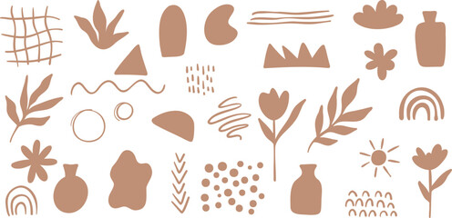 Minimalist organic shapes vector clip art decorative patterns, isolated contemporary decorative element set design