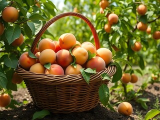 Basket of peaches the garden.