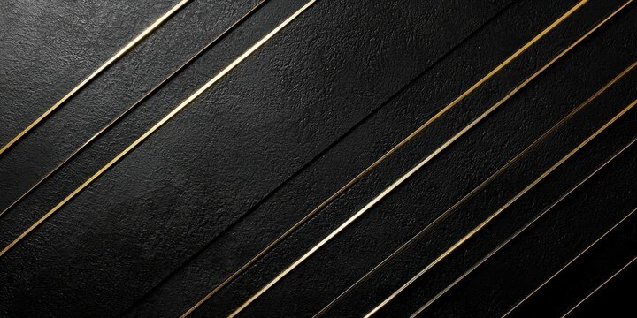 Abstract Black Texture Background with Metallic Gold Diagonal Lines Pattern Design Backdrop