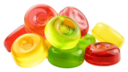Hard Candy, colourful fruit caramel, isolated on white background, full depth of field