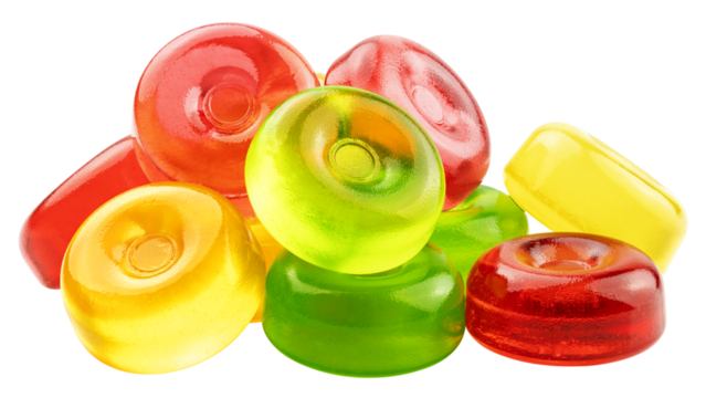 Hard Candy, colourful fruit caramel, isolated on white background, full depth of field