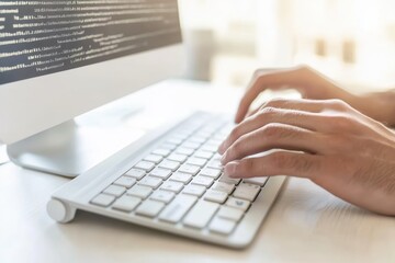 Engaging in coding with a computer in a bright workspace during the day