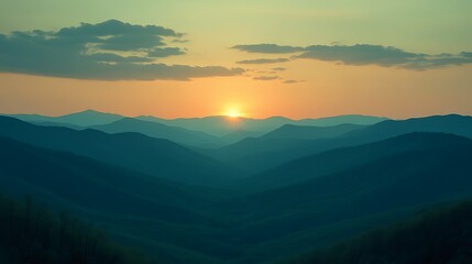 Obraz premium Mountain Sunset View - Majestic Range at Dusk