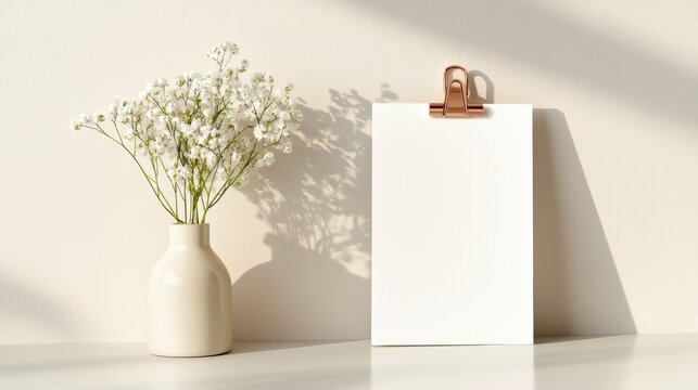 Minimalist greeting card and roses for elegant decorations or invitations