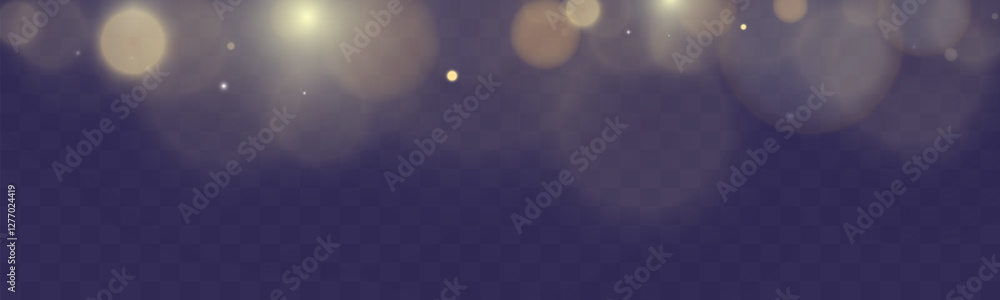 Aufkleber Bokeh background with soft golden light orbs on a transparent grid, ideal for overlays and graphic design projects.	
