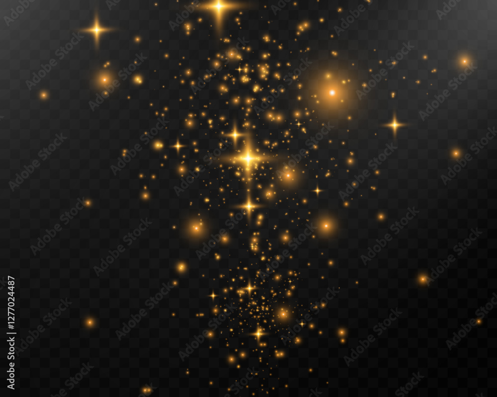 Poster magic glowing sparkles with bokeh and light glitter effect on transparent background.