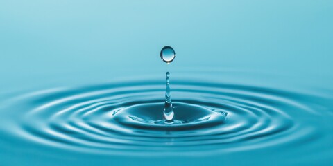 A close-up of a water droplet creating ripples on a serene blue surface, showcasing the beauty and tranquility of nature.