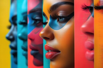 Graphic layouts for vibrant promotional flyers showcasing colorful facial art styles