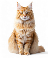 Obraz premium Majestic Ginger Maine Coon Cat Sitting Elegantly on a Transparent Background for Pet Stock Photography