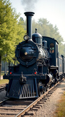 Fototapeta premium vintage black locomotive on the tracks