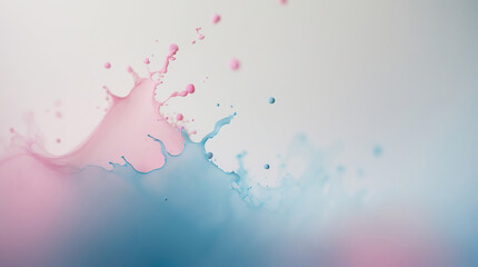 Colorful splash of pink and blue liquid creating an abstract background in a soft-focus setting