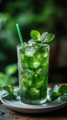 Refreshing Basil Ice Drink Recipe, Iced Beverage, Cool Summer Drink, Green Drink, Herbal Infusion, Tasty Recipe,  Basil Leaves,  Ice Cubes,  Summer, Green
