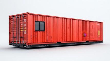 Red Shipping Container with Window Isolated on White Background. Generative AI