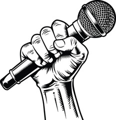A Hand-Holding Mic Microphone Vector Illustration