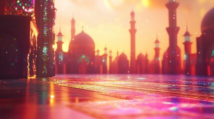 Obraz premium Vibrant Sunset Over Majestic City Silhouette with Reflections