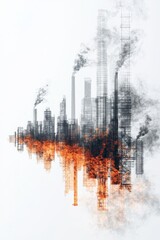 Obraz premium Industrial pollution impact on urban landscapes cityscape digital art smoky environment abstract viewpoint environmental awareness