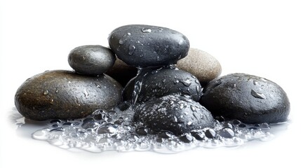 Serene Spa Stones:  Water Droplets on Smooth, Dark Rocks, Tranquil Relaxation, Zen Atmosphere, Wellness Concept Photography