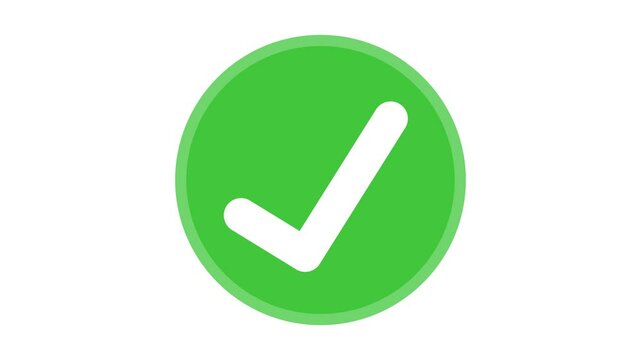 Animated white check mark icon in green circle. Isolated on a white background.