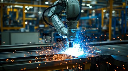 Robotic Arm Welding Sparks in Modern Industrial Environment