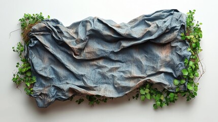 Blue Tarpaulin Covered with Plants and Vines on Isolated White Background. Generative AI