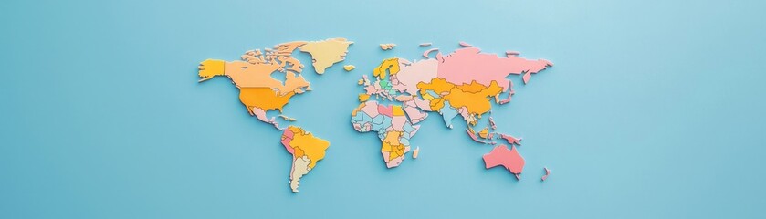 Fototapeta premium Global map illustration world geography infographic bright colors aerial view educational concept