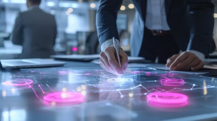 Innovative business planning session modern office digital collaboration professional environment close-up view strategy development