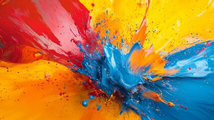 Vibrant paint splashing action art studio abstract composition colorful environment close-up viewpoint creative concept