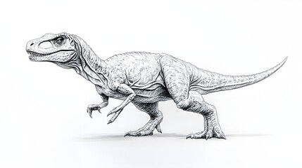 Obraz premium Detailed sketch of a dinosaur, showcasing its scaly skin and powerful stance against a white backdrop.