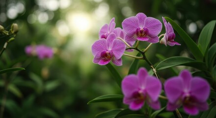 Fototapeta premium Orchid Serenity: Pink Orchids in a Lush Garden