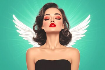 pop art woman with angel wings, comic style