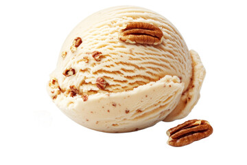 Delicious pecan ice cream scoop with nuts