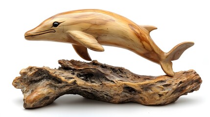 Naklejka premium Dolphin, Carving, Wood Sculpture, Abstract Image, Texture, Pattern Background, Wallpaper, Smartphone Cover and Screen, PC, Laptop, 9:16 and 16:9 Format