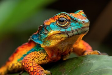 Obraz premium Colorful amphibian perched on green leaf in tropical rainforest under natural light