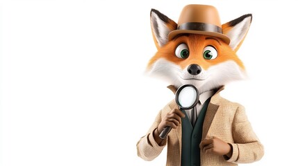 stylish pop art fox detective coat magnifying glass