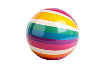 Striped beach ball on white surface