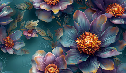 Luxury floral background with intricate botanical details, vibrant petals, elegant leaves, decorative seamless pattern, modern artistic design