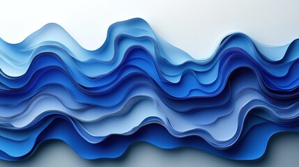 Fototapeta premium Abstract wavy layered paper design in shades of blue.