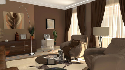 living room in brown mocha mousse
