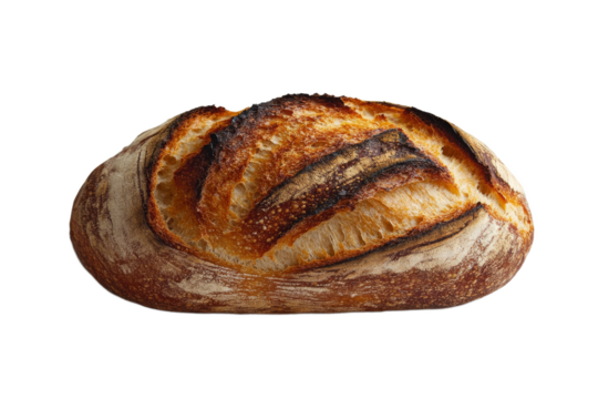 Freshly baked artisan sourdough loaf on display