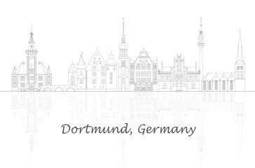 Obraz premium GR4_000_107.epsOutline Skyline panorama of city of Dortmund, Germany - vector illustration