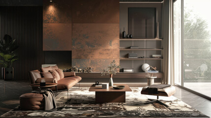 living room in brown mocha mousse