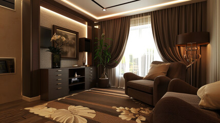 Fototapeta premium living room in brown mocha mousse