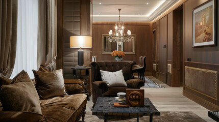 living room in brown mocha mousse