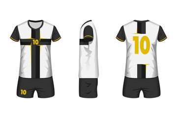 Volleyball jersey mockup white and black colors with front, side and back view.