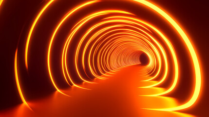 Obraz premium Abstract glowing orange neon light tunnel. Luminous Infinite Corridor. Illustration