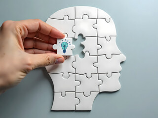 Getting knowledge and solving problem. Logical idea concept. Connecting last jigsaw puzzle piece. 