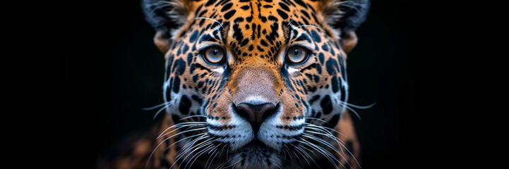 Obraz premium a brazilian jaguar's head looking forward, front view