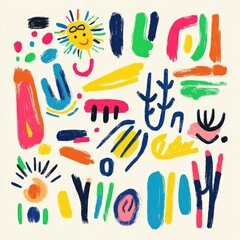 Playful Colorful Doodle Shape Collection with Creative Minimalist Art Symbols for Children's Crafts and Vibrant Party Celebration Designs for Fun Visuals